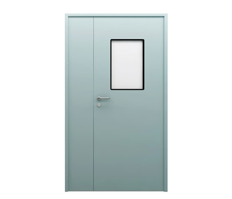 light blue stainless steel clean room door